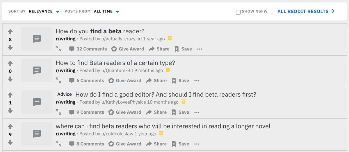 Reddit Beta Readers